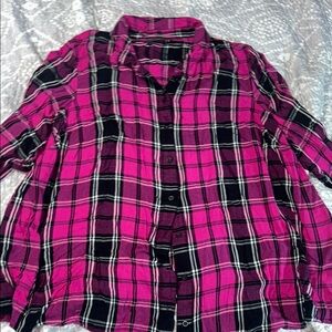 Lane Bryant Pink and Black Plaid Button Down Shirt